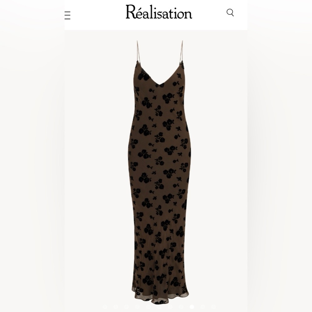 Realisation Par - “The Elvira” Silk Maxi Dress with Black Floral Design